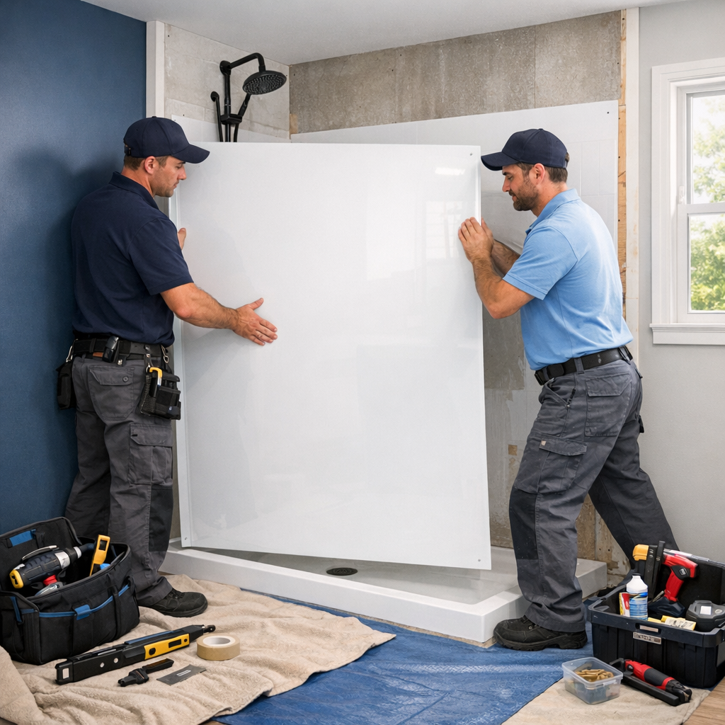 Professional TubSafe shower installers protecting the home during bathroom remodel